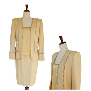 VTG Oleg Cassini Black tie Silk Pearl Skirt Suit Set 4 Preppy Old Money Work NWT